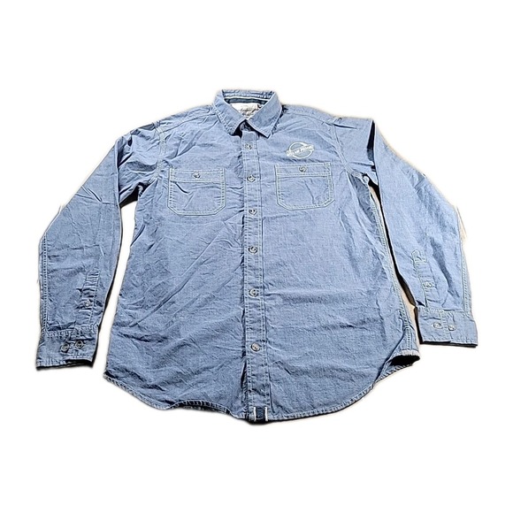 Weatherproof Vintage Shirt SMALL BLUE 100% Cotton Chambray Button BLUE MOON LOGO - Picture 3 of 10